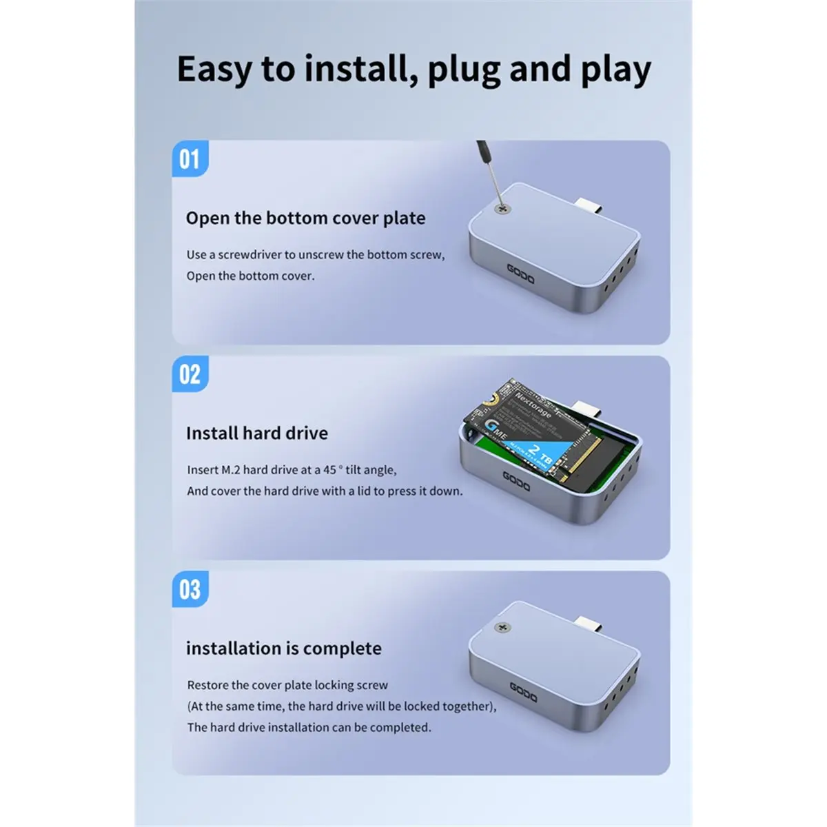 SWXF  2230 Type-C USB M.2 NVMe SSD Enclosure Direct Plug Design Portable External /PC/ view 4