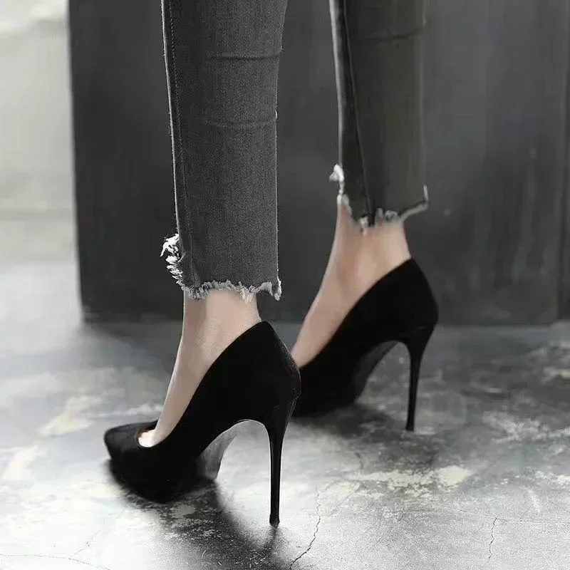 Sepatu wanita baru hak tinggi model Pump Suede sepatu hak tinggi untuk wanita sepatu pesta Stiletto sepatu hak wanita nyaman