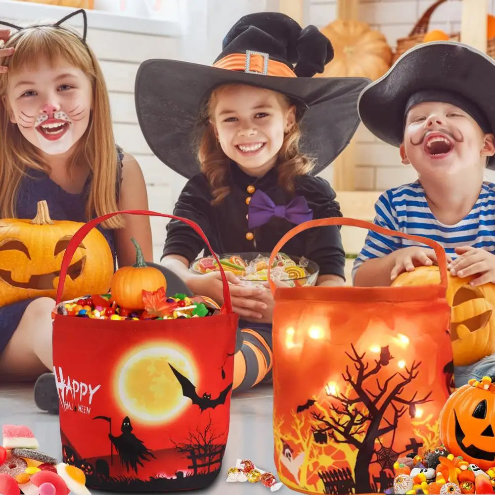 Ghost Print Candy Bag Light-up Halloween Candy Bags with Led Lights Reusable Trick or Treat Baskets for Kids Ghost for Party