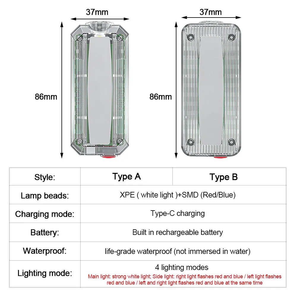 Mini Cycling Taillight Red/Blue Flashing Helmet Clip Light Bike Lamp Shoulder Warning Light for Night Riding Running