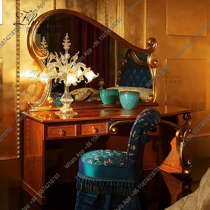 

X30 French Antique Old Makeup Table Carved Light Luxury Modern Dresser Simple Table And Chair Combination