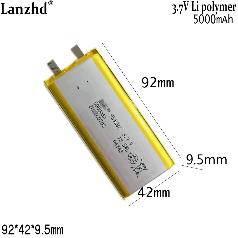 3.7V lithium battery For mobile power bank energy storage appliance 954190 universal 954292 5000mAh 92*42*9.5mm