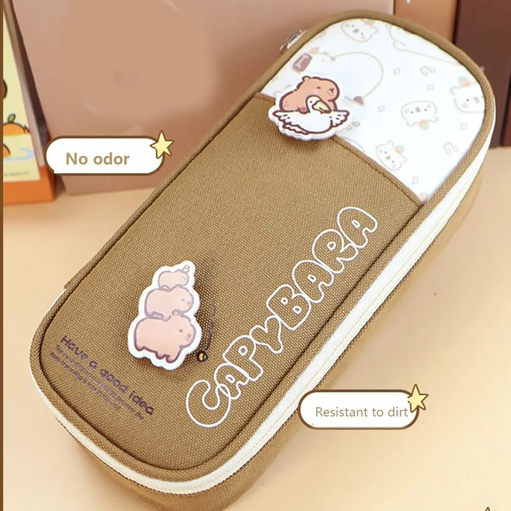 Large Capacity Capybara Pen Bag Zipper Storage Box Capybara Stationery Bag Resistant to dirt Durable Cartoon Pencil Pouch