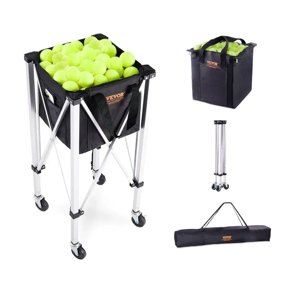 

Foldable for tennis Ball Hopper Holds 180 Balls Lightweight Aluminum Alloy Design with Wheels Removable Bag Carry Bag Portable