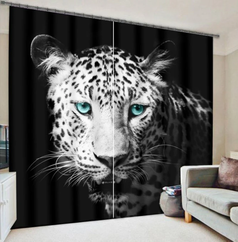 Cartoon Children Room Blackout Short Curtains Silver Snow Leopard Animal Pattern Window Half Curtains for Living Room