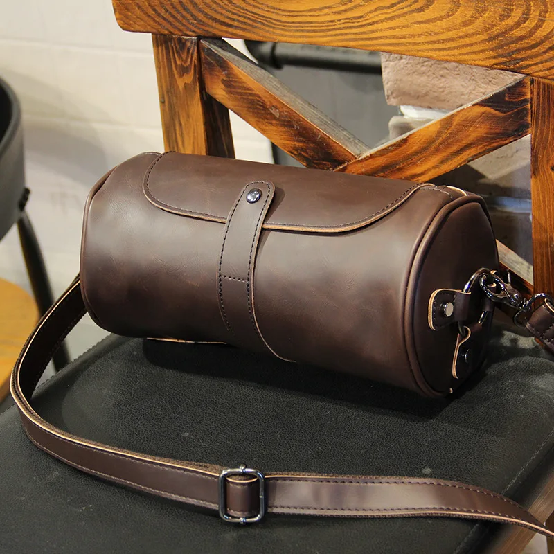 Vintage Men Crossbody Bag Fashion Barrel-Shaped Shoulder Bag For Men Crossbody Bag Flap Handbags Male Cylindrical Shoulder Bags