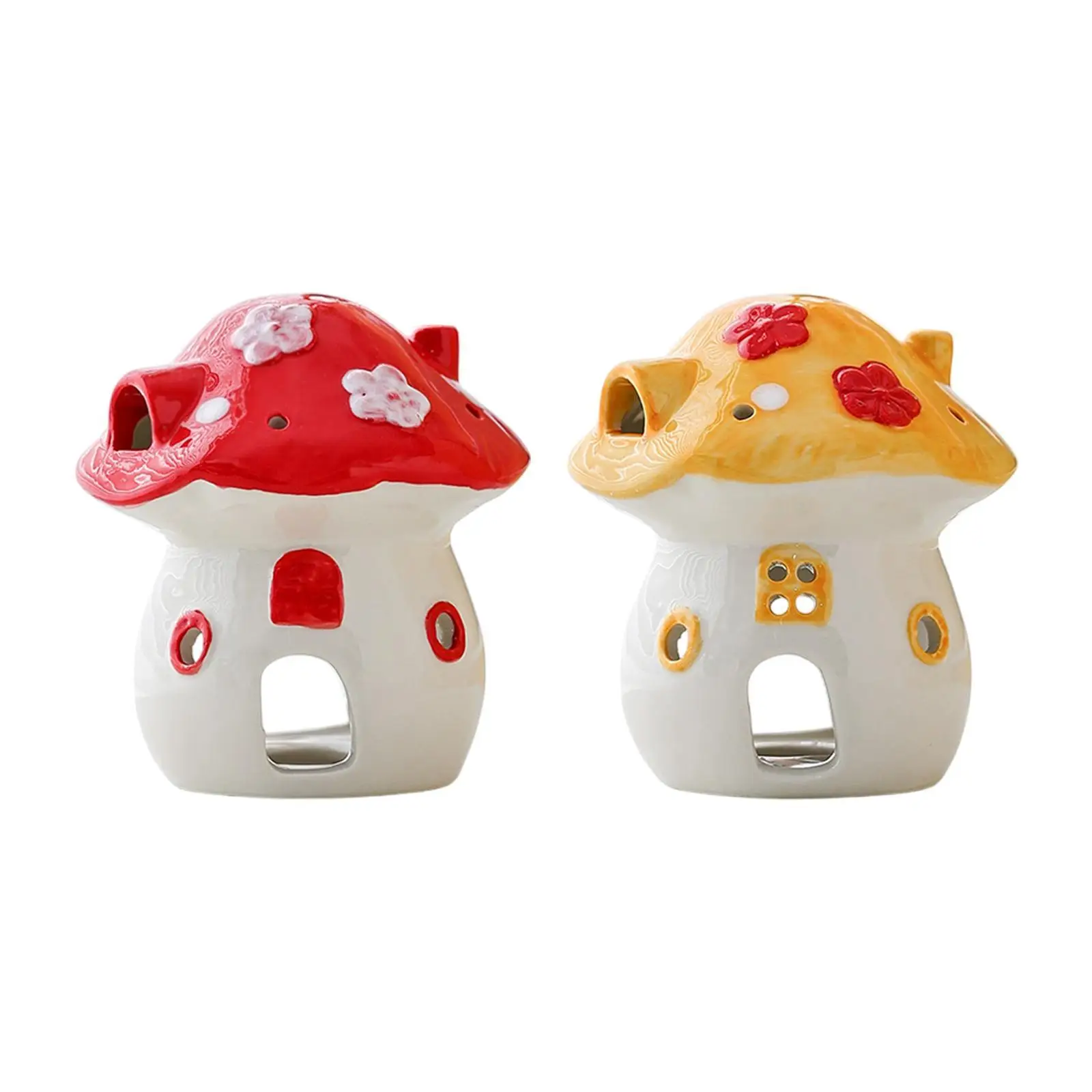 Creative Mushroom Ceramic Candlestick Aromatherapy Stove Cartoon Ornament Night Light Housewarming Gift for Girls
