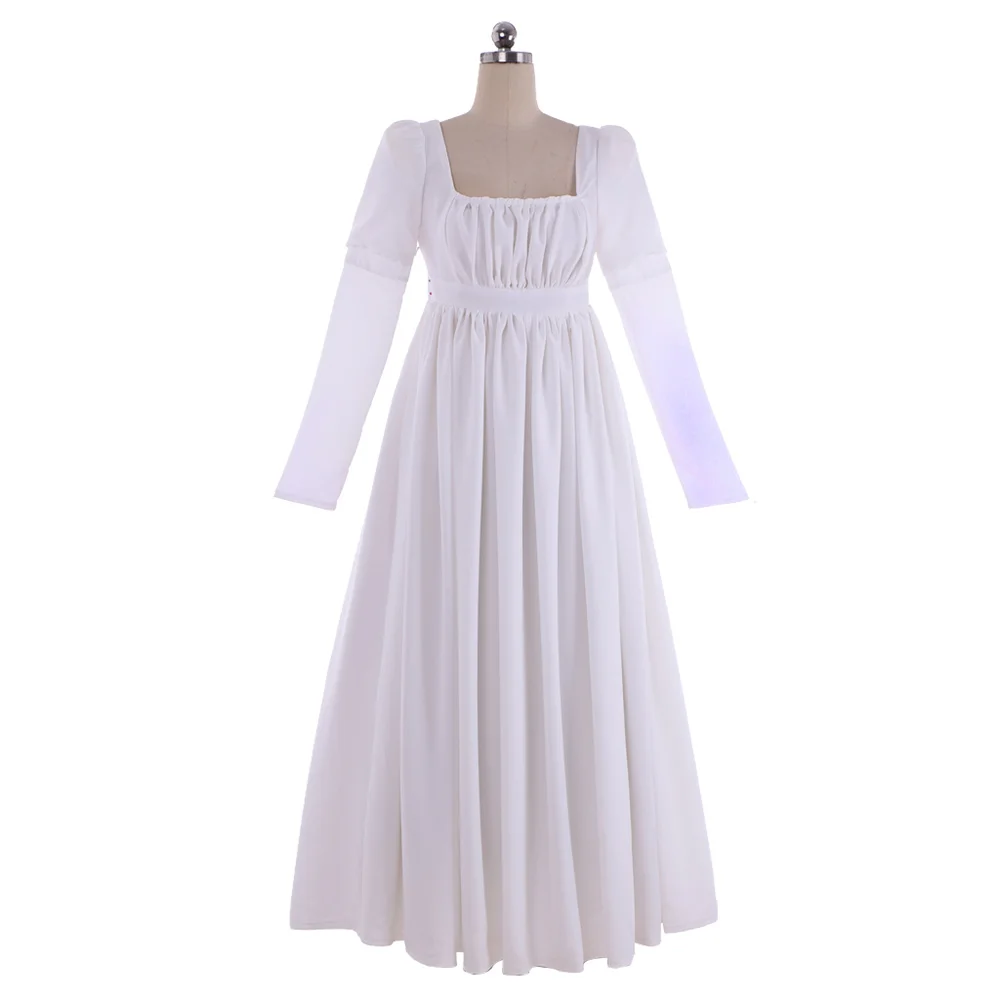 

White Regency Dress Women's Simple Classic High Waistline Long Sleeve Jane Austen Ball Gown Medieval Wedding Party Costumes