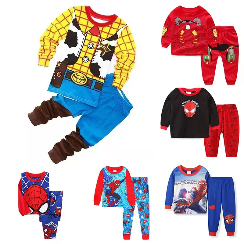 Baby Boys Spiderman Clothes Set Kids T-Shirt+Long Pants Outfits Toddler Iron Toy Story Cosplay Costumes Children Clothing Set