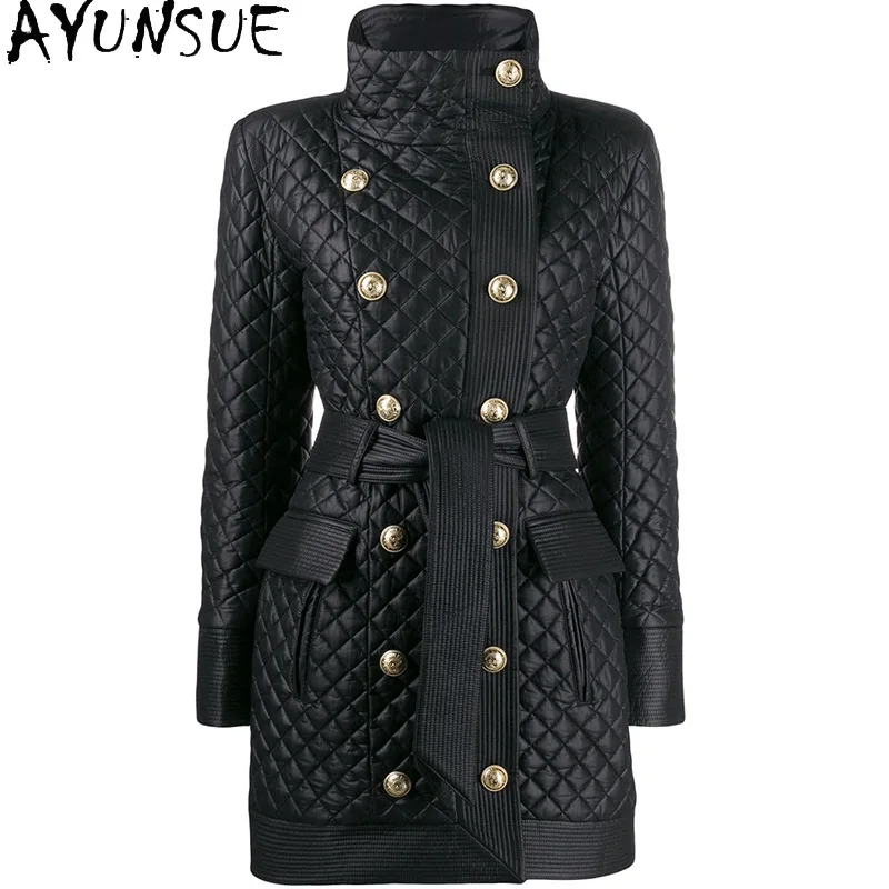 AYUNSUE 本革ジャケットミッドレングスリアルシープスキンレディースコート春秋の女性の服 2025 スリムフィット Jaqueta デ Couro