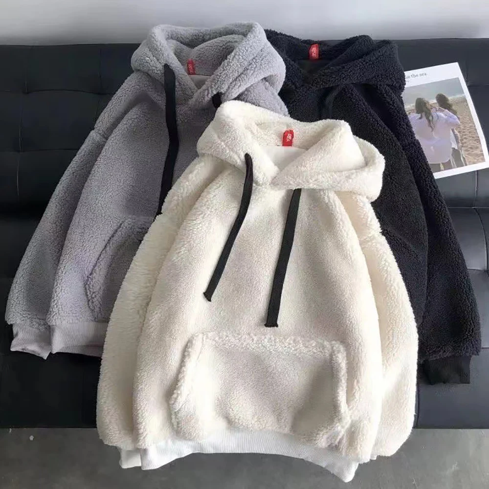 

Lamb Wool Hoodies Seasonal Winter Women's Korean Style Simple Couple Outfit For Men And Women With Plush Thick Hooded Loose Top