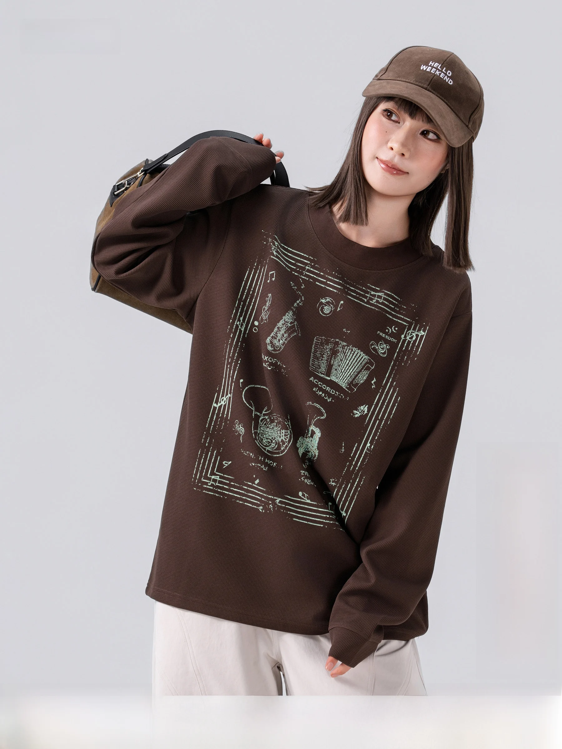 American Retro Instrument Print Sweatshirt Loose Casual Long Sleeve T-Shirt for Men And Women Autumn Lazy Style Polyester Fiber