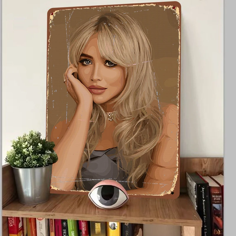 Fashion Blonde Woman Art Portrait Custom Metal Tin Painting Modern Home Decor Wall Hanging