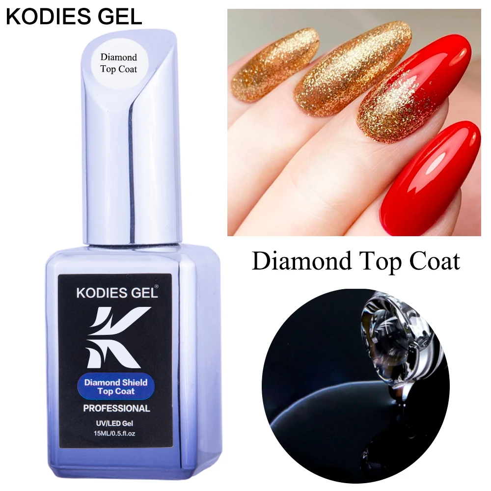 KODIES GEL Diamant Top Mantel Keine Wischen 15ml Schild Semi Permanent UV Gel Nagellack Super Glanz Decklack Alle für Maniküre Nail art