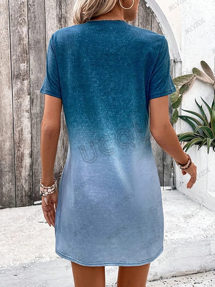 2025 صيف جديد القلب الحب نمط مطبوعة المرأة قصيرة الأكمام تي شيرت فستان كتلة اللون فضفاض فساتين راقية رياضية غير رسمية