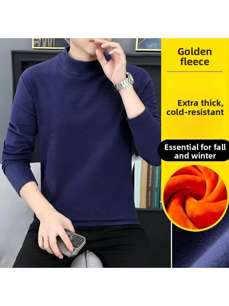 Gold Velvet Ultra-Thick Warm Underwear Men's Half High Collar Fleece-Lined Dad Top Middle-Aged And Elderly Cold Resistance