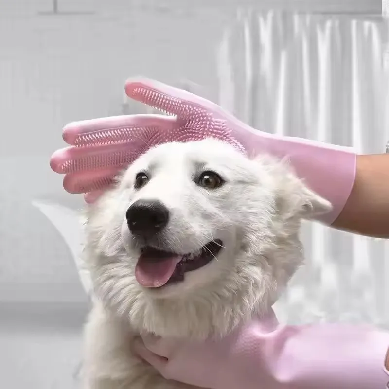 Luvas de limpeza para animais de estimação, luva de banho para cães e gatos, anti-arranhões e anti-mordida, luvas de banho para animais de estimação, silicone macio, ferramenta de proteção para as mãos