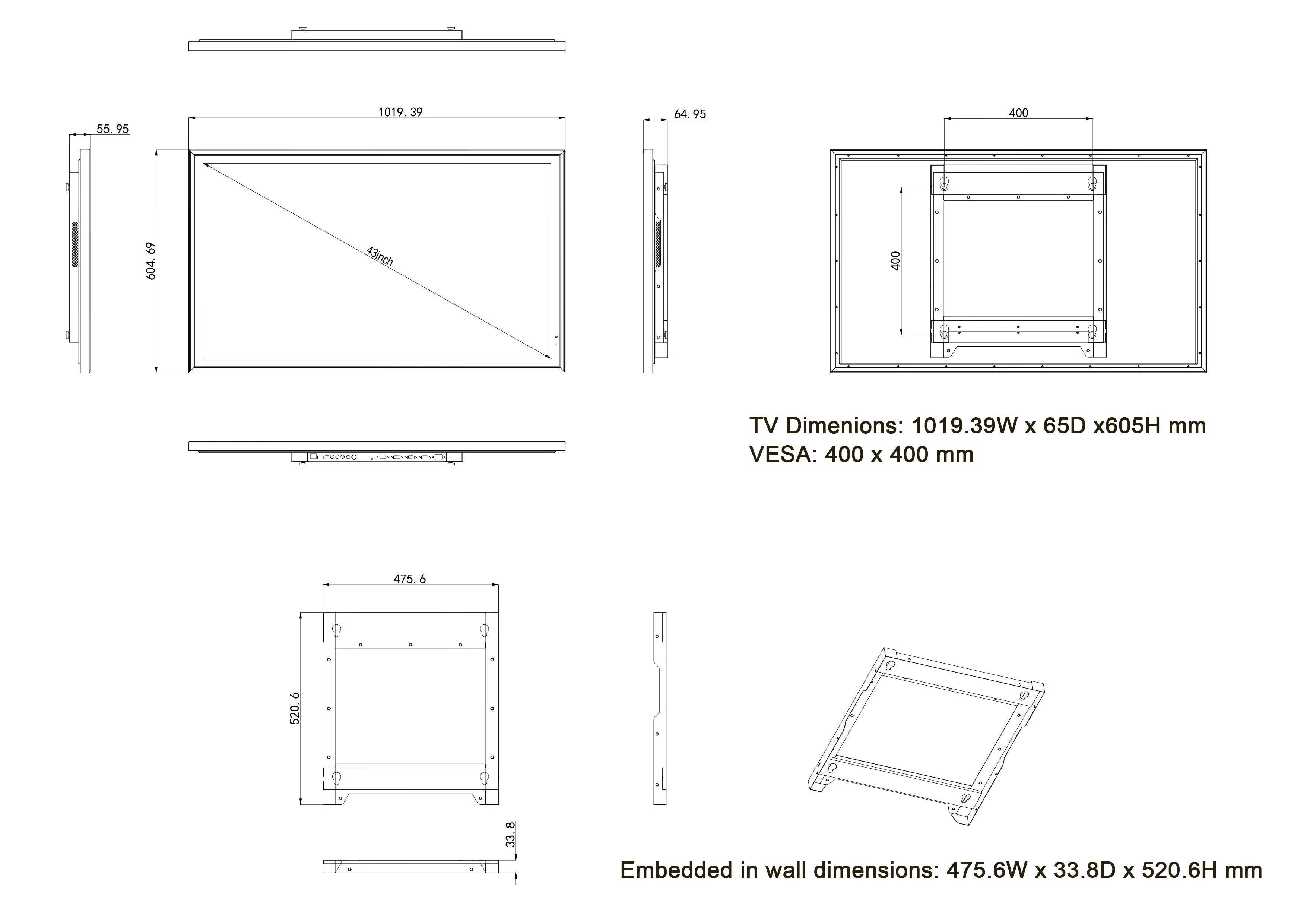 تلفزيون مرآة ذكي 43 بوصة مع ضوء 4K UHD شاشة تلفزيون مقاوم للماء Goo-gle مساعد التحكم الصوتي DTV موالف فندق ماكياج