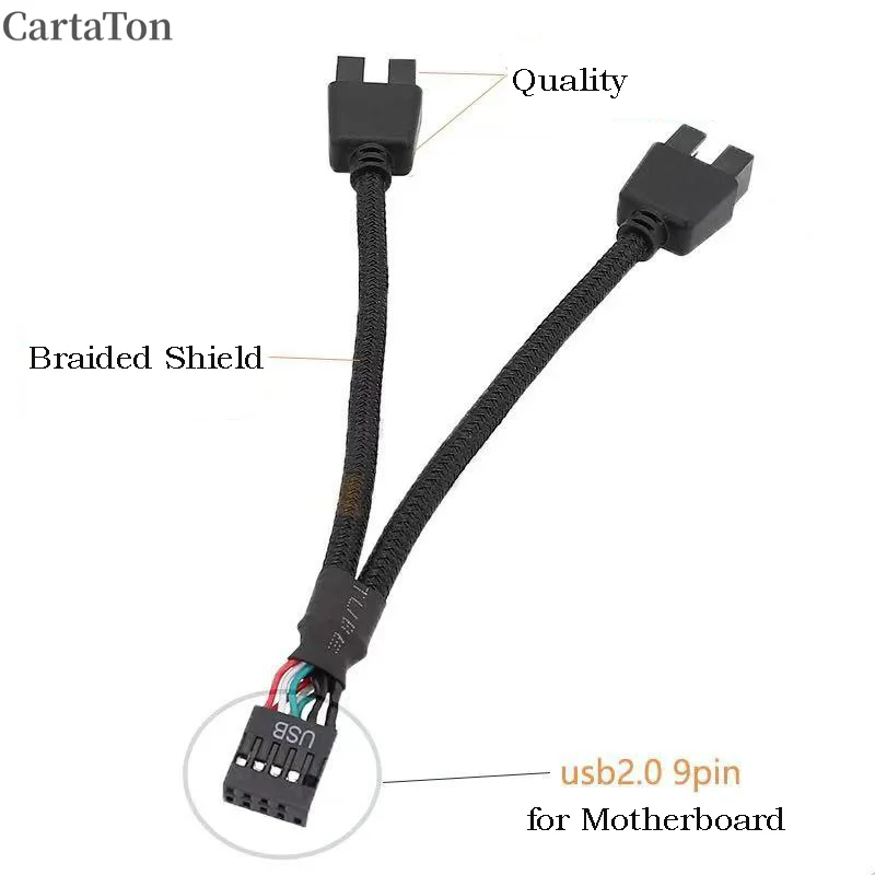 USB 9Pin to Dual 9Pin Cable Splitter Computer PC Case Motherboard 1 In 2 Out Data Transfer Braided Shield Wire HUB Extend Line