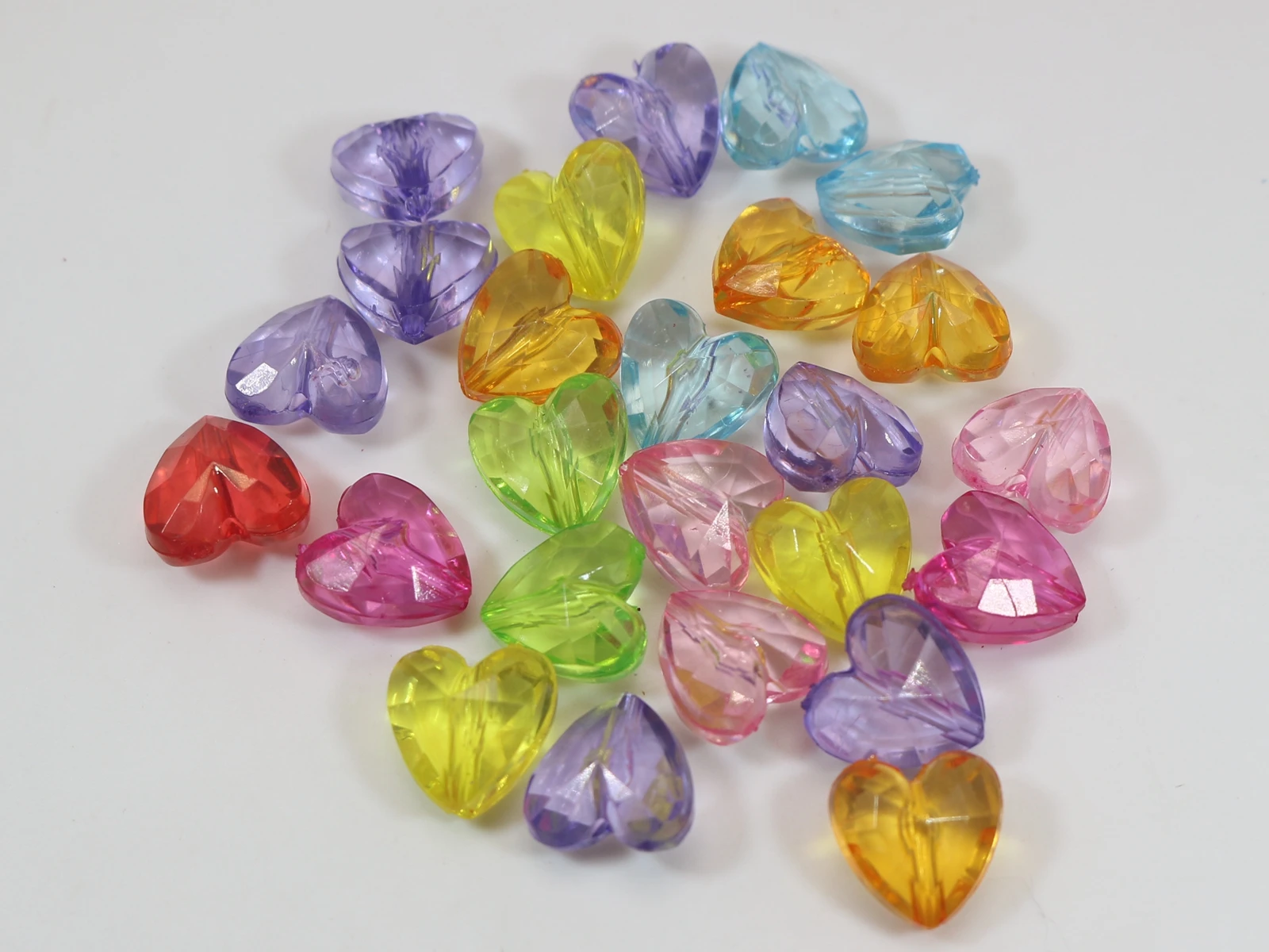 100 Mixed Color Transparent Acrylic Faceted Heart Charm Beads 12X12mm