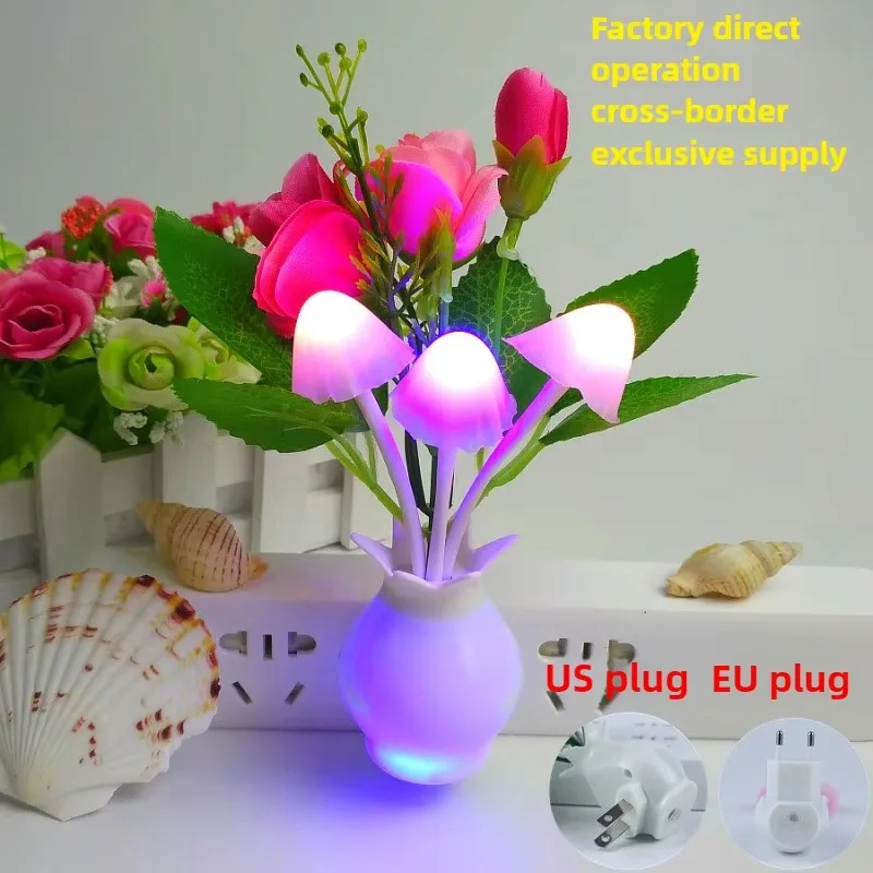 EU/US Plug LED Colorful Flower Lamp Night Light Luminous Lamp Sensor Home Bedroom Decoration Fancy Lighting Plant Nightlight