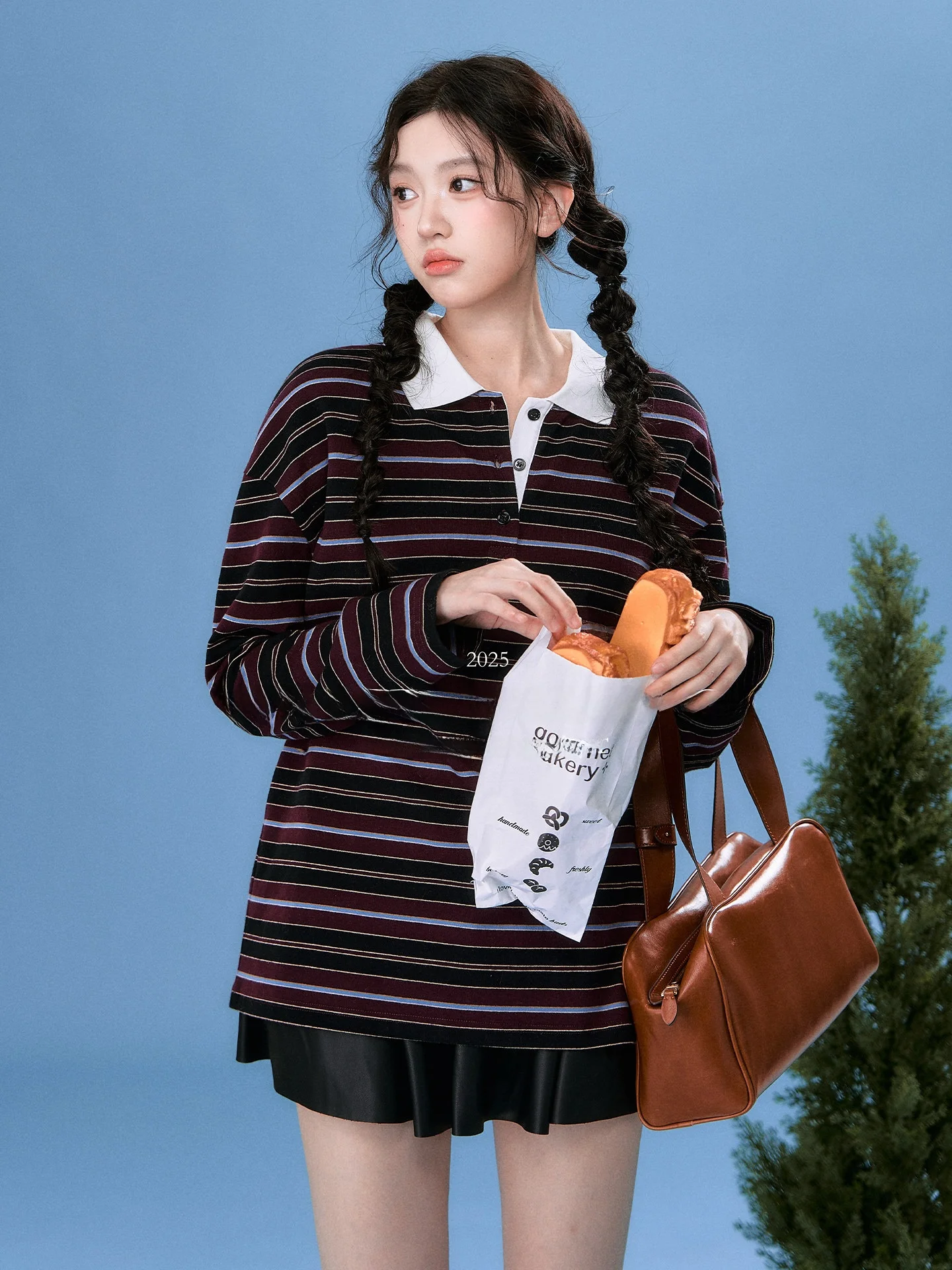 

OIOI E Retro Casual Stripes Ne Женская футболка с длинными рукавами свободного кроя из 100% хлопка, осенне-зимний топ