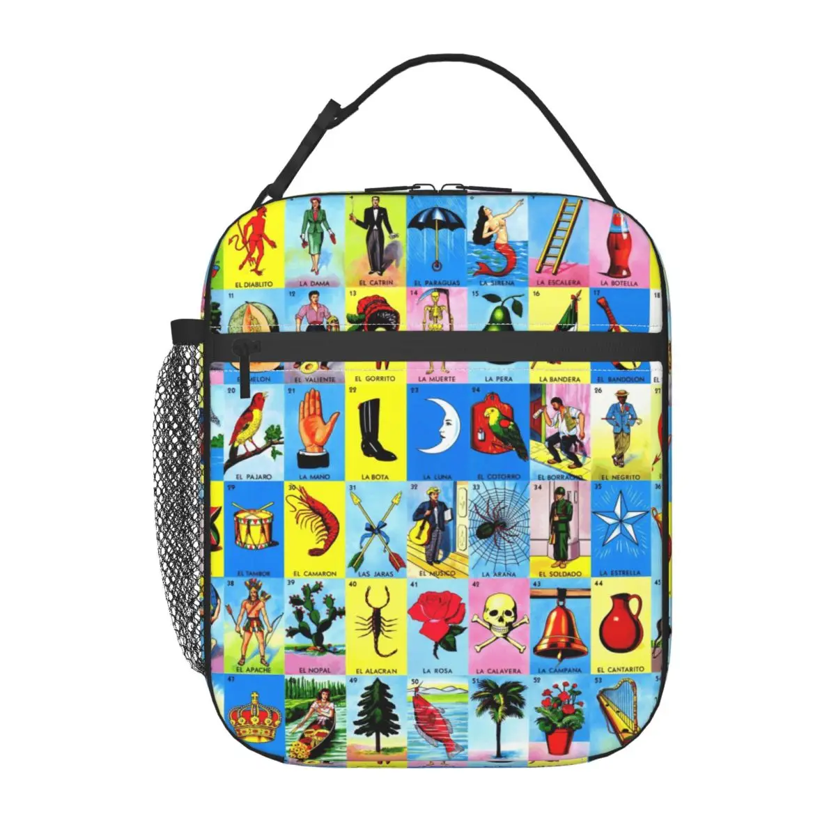 Loteria Card-fiambrera portátil de lotería de Bingo mexicano para mujer, refrigerador térmico impermeable, bolsa de almuerzo con aislamiento para alimentos, trabajo de oficina