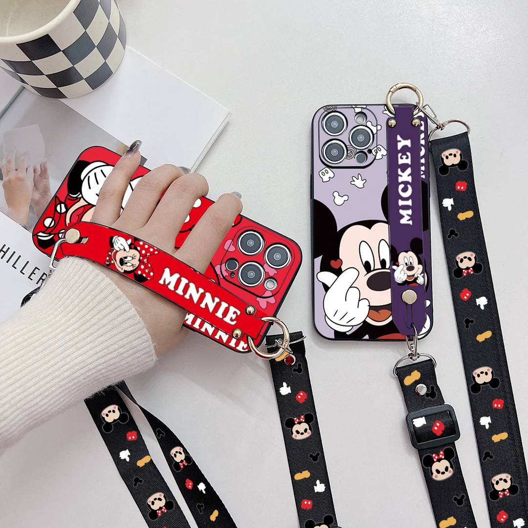 For Samsung Galaxy S7 S8 S9 S10 S20 S21 S22 S23 S24 Plus Ultra FE Love Minnie Case Wrist Strap Rope