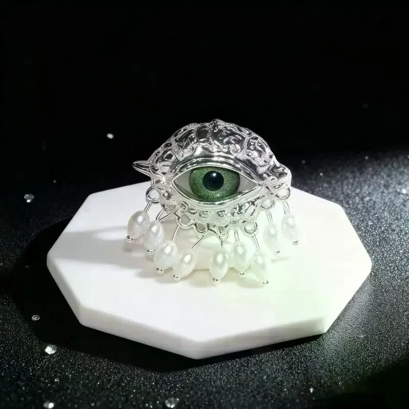 Jewelry Vintage Big Eye Ring Delicate Imitated Pearl Glaze Ring Tassels Exaggerated Opening Finger Ring Party Favors