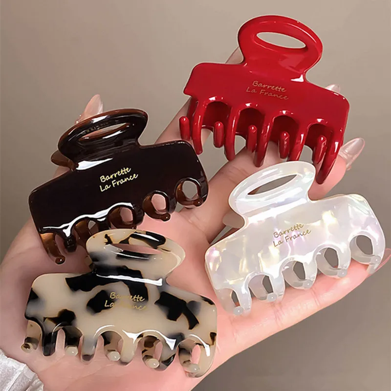 Cangrejos para el cabello de acetato rojo, pinzas para el cabello de 5,5 cm de largo para niñas y mujeres, accesorios para el cabello atados de moda coreana