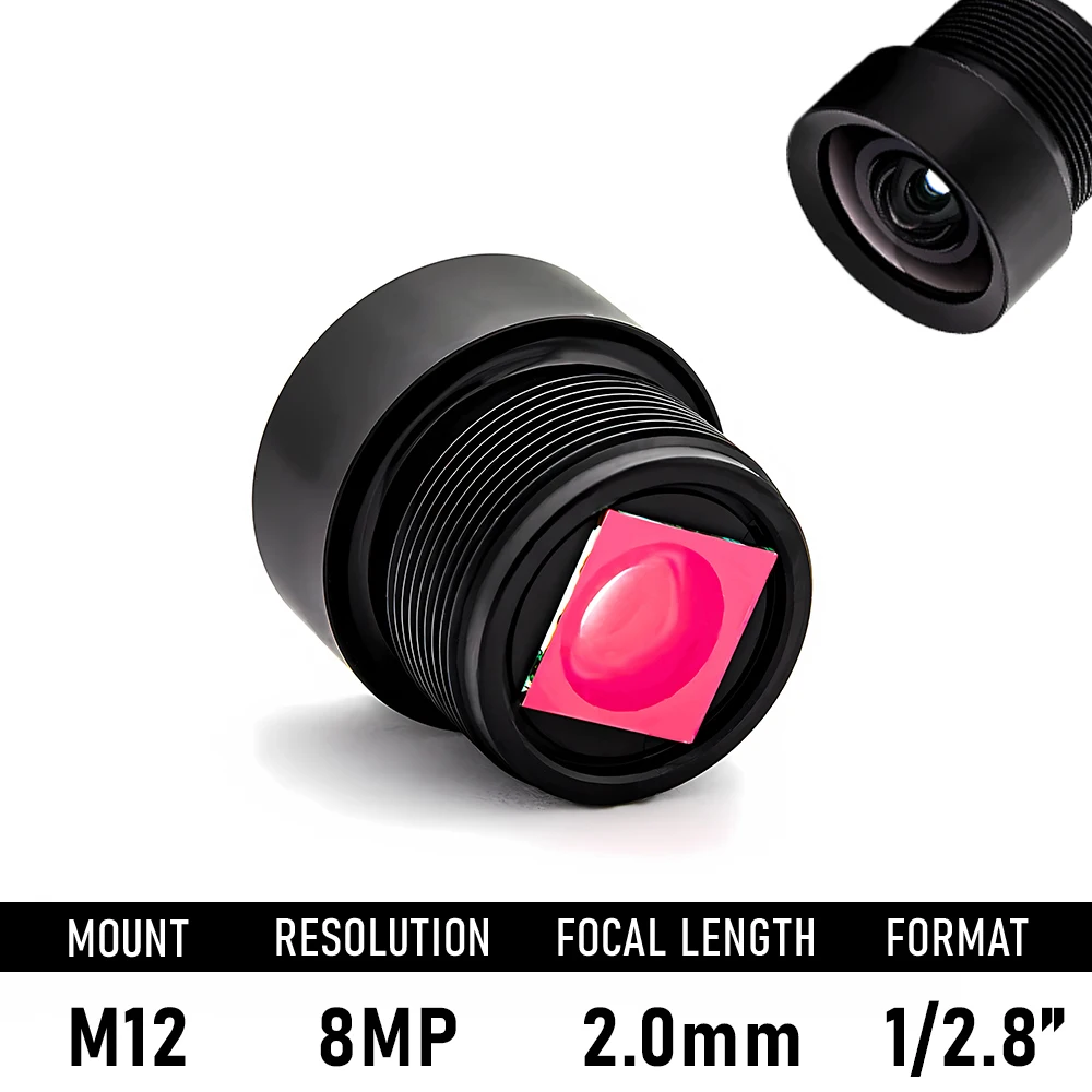 

8MP HD No Distortion CCTV Lens M12 Mount 2.0mm Focal Length F2.0 Aperture 1/2.8" Format with 650nm IR Filter for Surveillance Ca