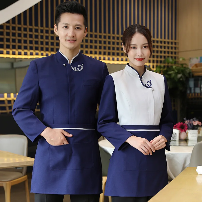 Hotel Werkuniformen Herfst Winter Vrouwen Hot Pot Restaurant BBQ Restaurant Theehuis Chinese Stijl Ober Lange Mouw Unisex