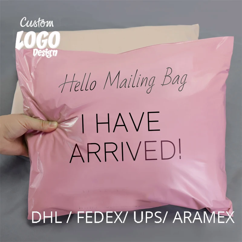 Custom printed logo Biodegradable recyclable poly mailers packaging Pink transport mail bag for clothing