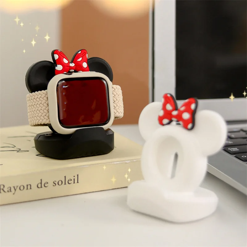 Support de chargeur en silicone avec nœud de dessin animé mignon, support de bureau pour Apple Watch Series 7, 6, SE, 5, 4, 3, iWatch 45mm, 44mm,