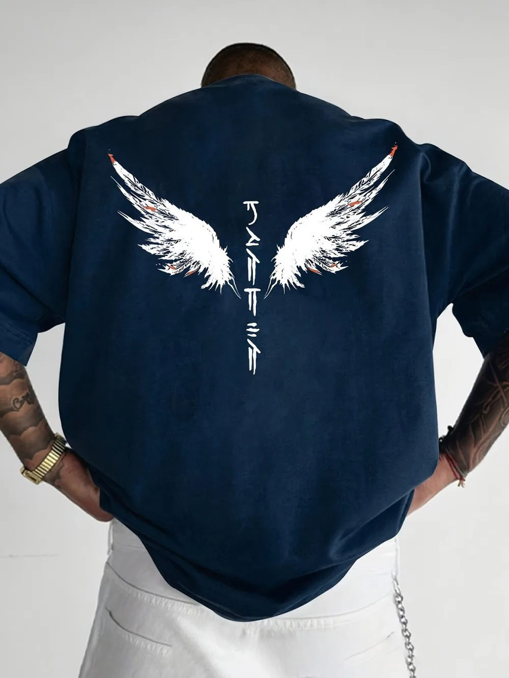 Minimalist men's summer new wing letter print soft and breathable round neck T-shirt outdoor street fashion top