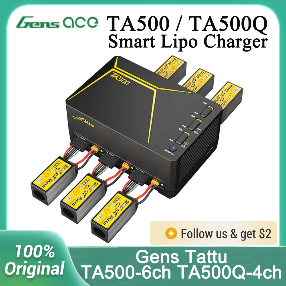 Gens Tattu TA500 2S-4S 5A AC500W 6CH XT30 Smart Lipo Charger TA500Q 2S-6S 15A AC500W 4CH XT60 Battery Balance Charger