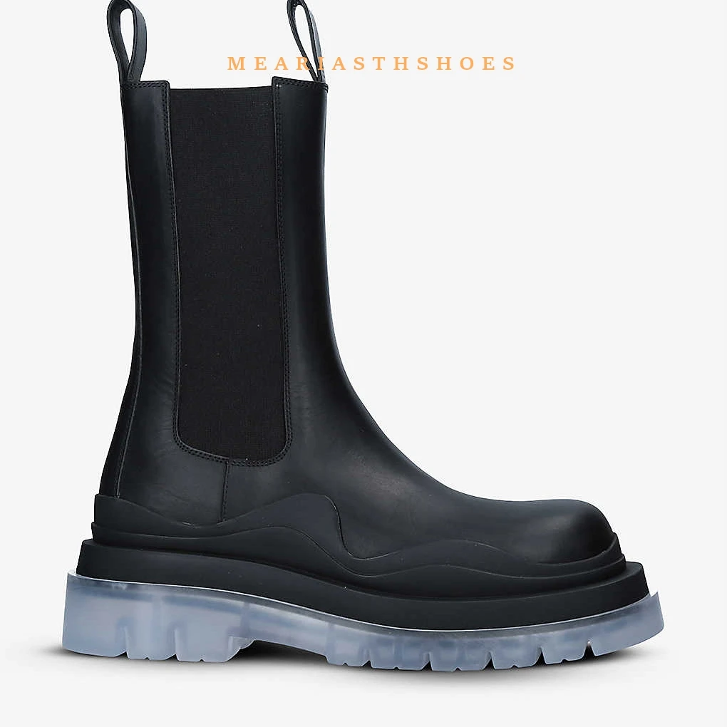 

High Quality Black Leather Ankle Boots Fashion Designer Thick Sole Chunky Heel Platform Boots Anti-slip Chelsea Boots for Women