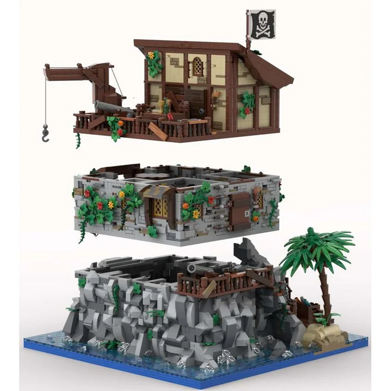 Bloques de construcción Moc de fortaleza pirata, isla de calavera pirata con casa de Barbanada, bloques tecnológicos, juguetes de montaje DIY, regalos