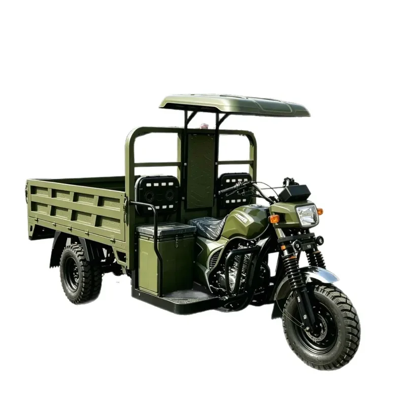 Tricycle à essence vert armée africain à 5 roues pour chantier de construction et transport agricole, export transfrontalier, commerce extérieur