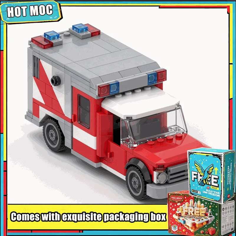 326 Parts Classic American Style Rescue Ambulance Vehicle City Medical Model MOC Custom Building Blocks DIY Assembly Toy Gifts