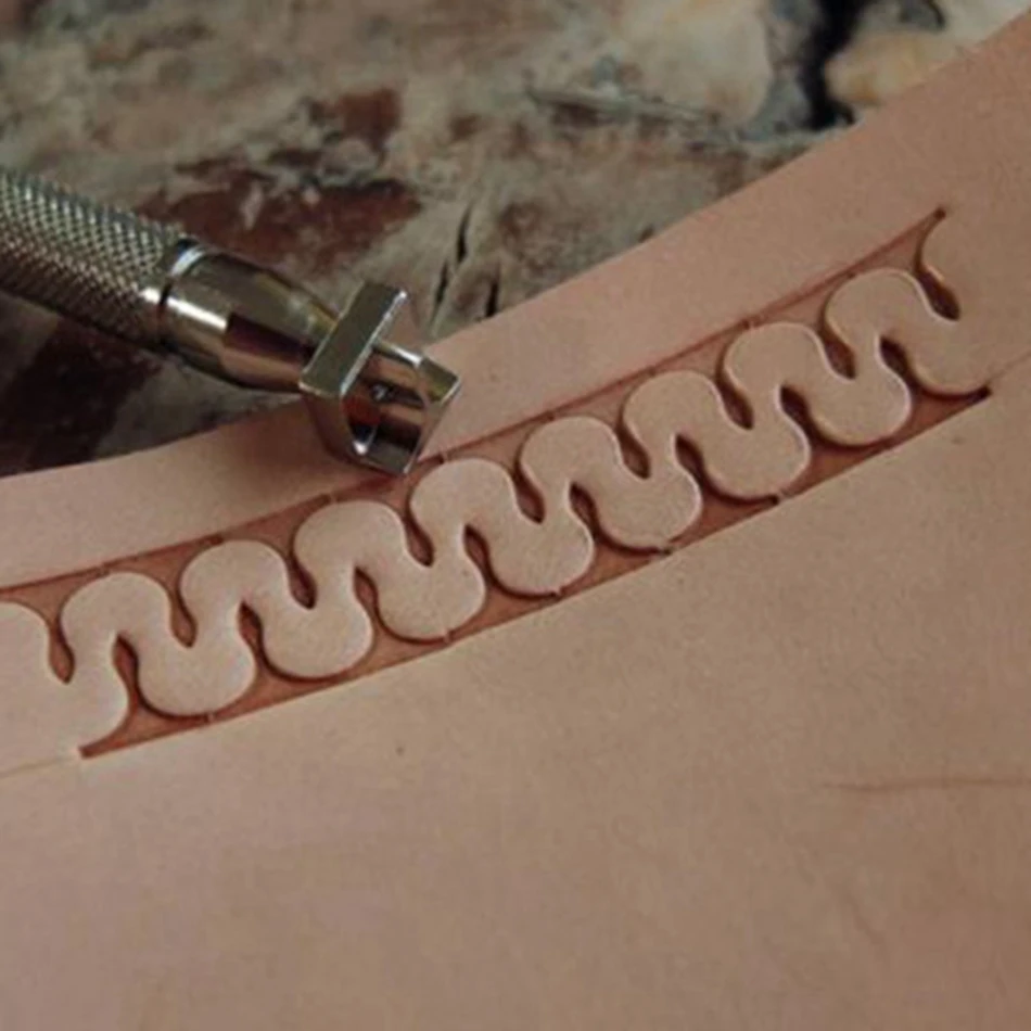 Low-carbon steel precision engraving leather craft hardware embossing tool, with geometric frame-decorated patterns