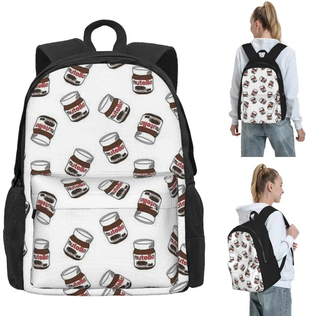Rucksack mit Nutella-Muster, Tagesrucksack, großes Fassungsvermögen, Kinder-Büchertasche, Schultasche, Umhängetaschen für Männer und Frauen