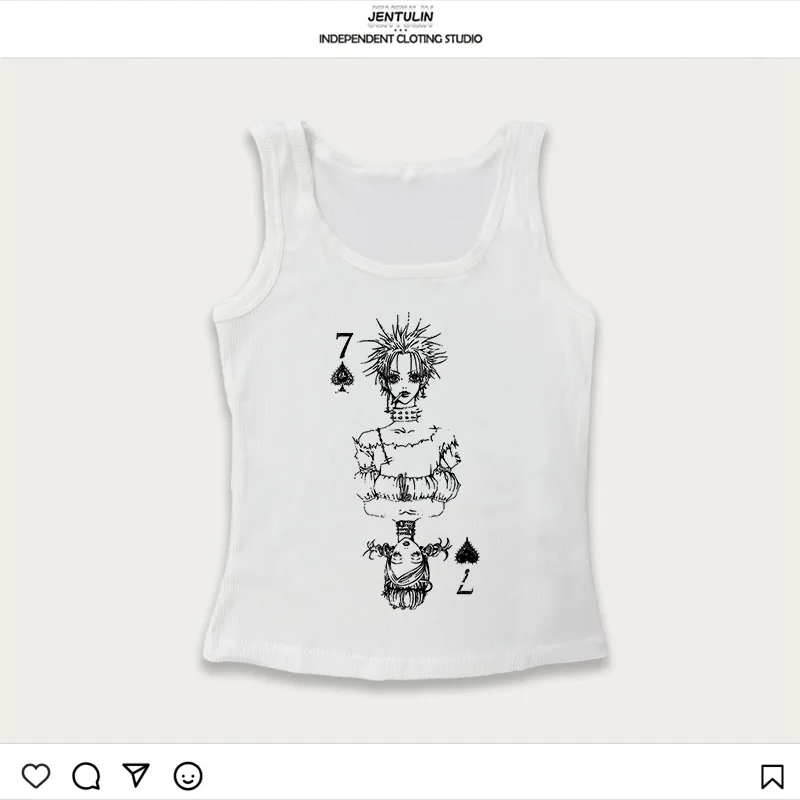 하라주쿠 애니메이션 그래픽 티셔츠 스트릿웨어 카와이 걸 크롭탑 Y2K 2000년대 고딕 여름옷 베이비 티 이모 걸 슬림 탱크탑