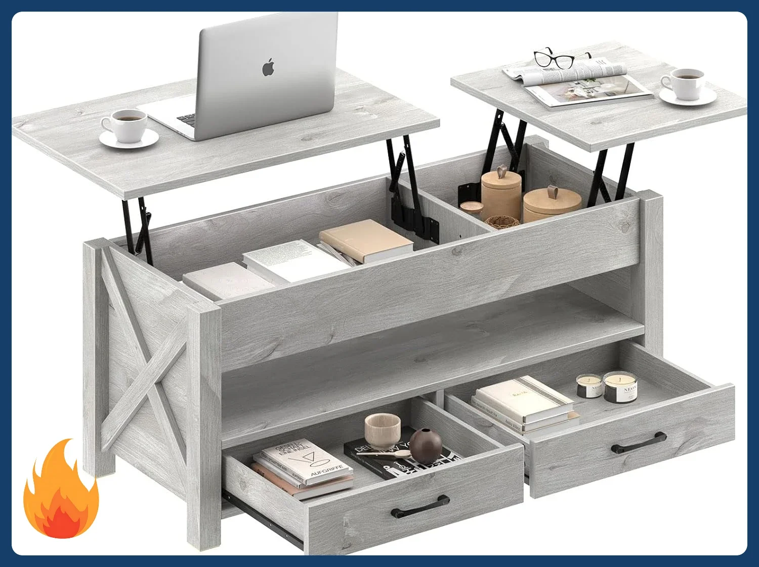 [New Arrival!]Coffee Table, 47.2" Lift Top Coffee Table with 2 Storage Drawers and Hidden Compartment, Retro Center Table with W