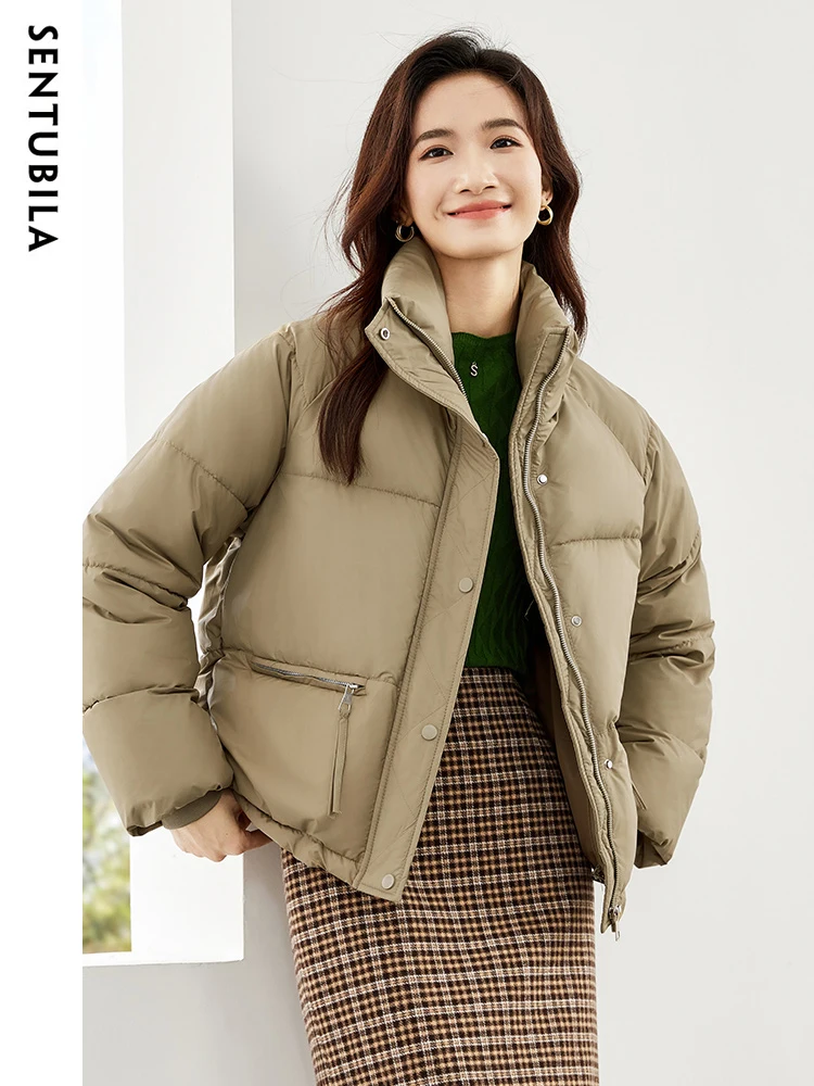 

SENTUBILA Fashion Winter Short Parkas Puff Jackets Women Autumn Padding Jacket 2024 Stand Collar Classic Cotton Coat W34M50214