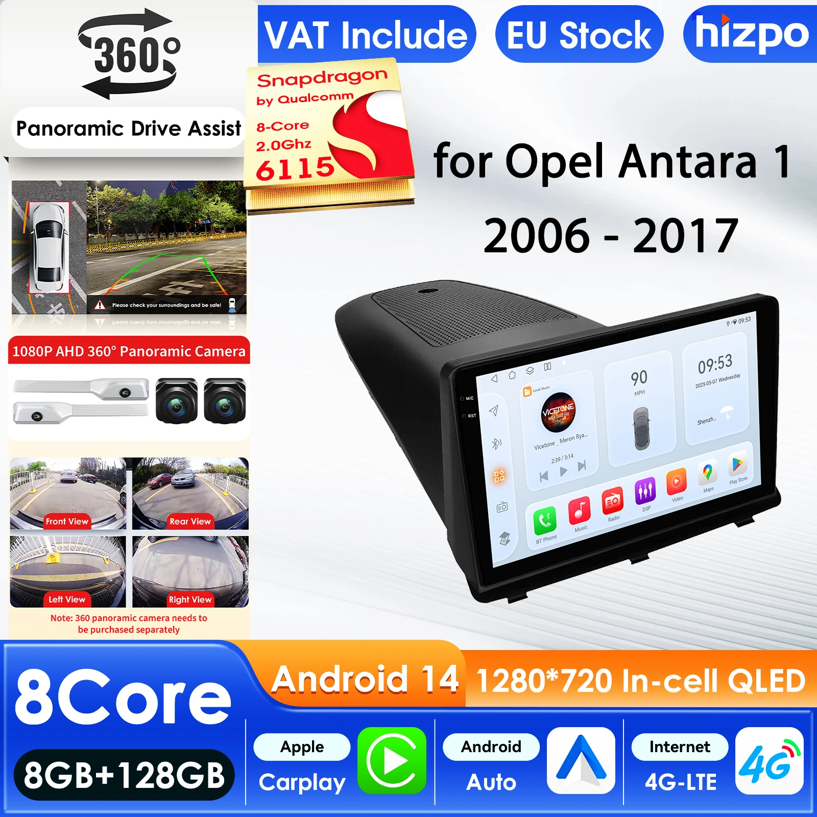 Hizpo Carplay 4G 7862 AI-Systeme Android 14 Autoradio für Opel Antara 1 2006 - 2017 Multimedia-Videoplayer GPS 2din Autoradio 9 Zoll Intelligenter Bildschirm QLED-Display Automotive Head Unit