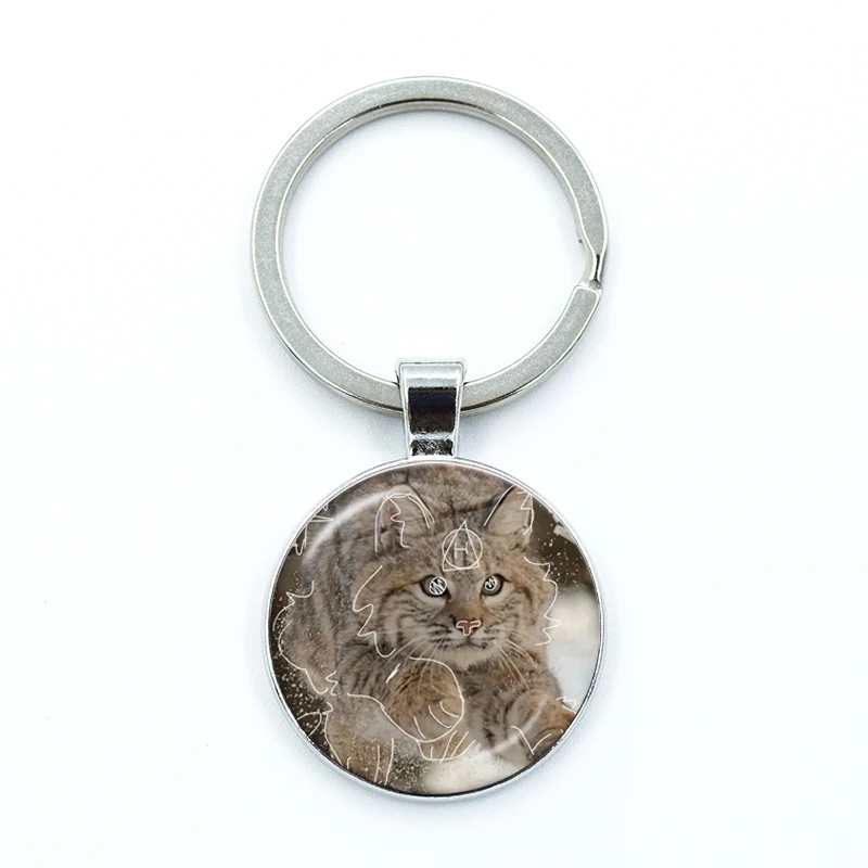 Cartoon Cat Therian Cute Wolf Fox Theta-Delta Sign Aesthetic Glass Dome Key Ring Pendant Children\'s Bag Accessories Gift