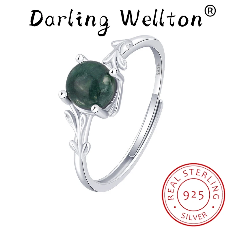 

Exquisite Natural Stone Texture Different Green Moss Grass Agate Vouple Ring For Women Sterling Silver Anniversary Gift Jewelr