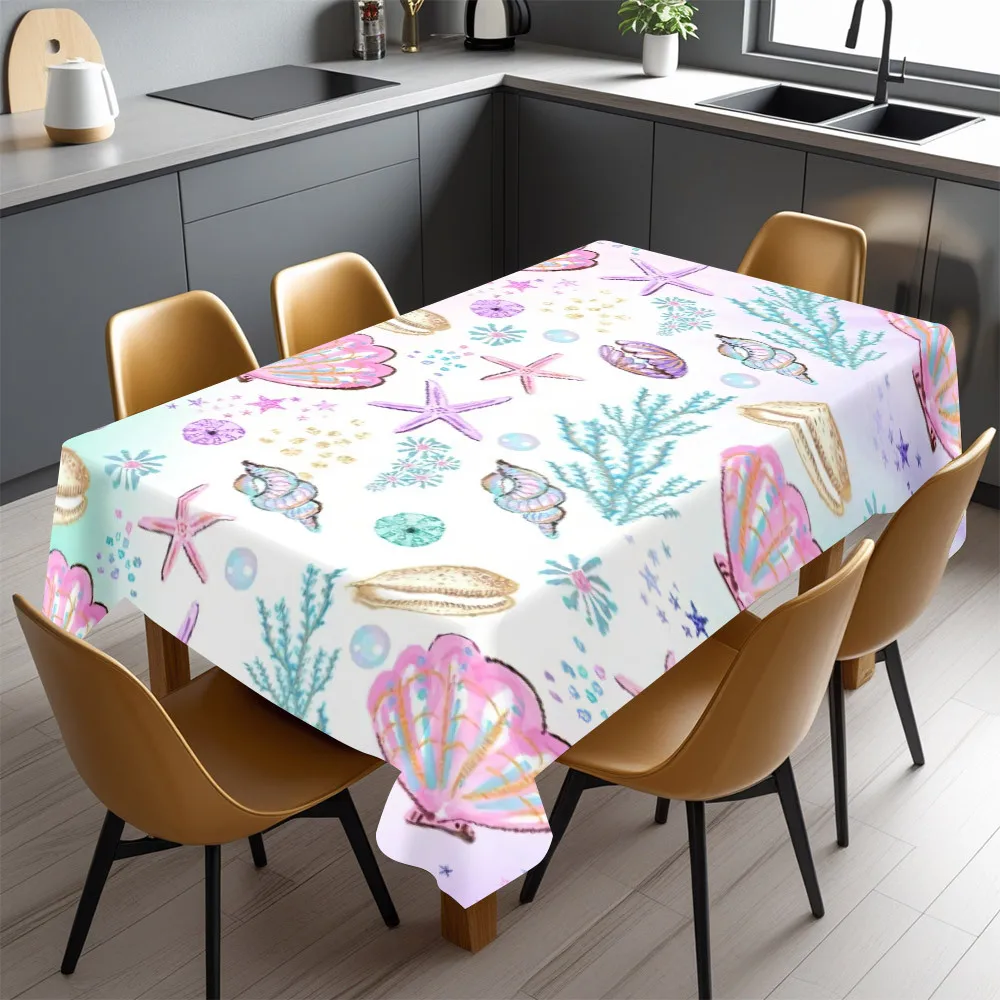 Summer Ocean Rectangle Tablecloth for Table Decor Underwater World Starfish Shells Coral Kitchen Dining Table Cloth Party Decor