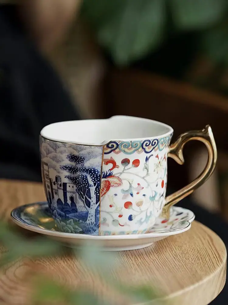 Chinese and Western Blue and White Export Afternoon Tea Set Cup Coffee Cup Tea Cup Combination Irregular Ceramic Cup